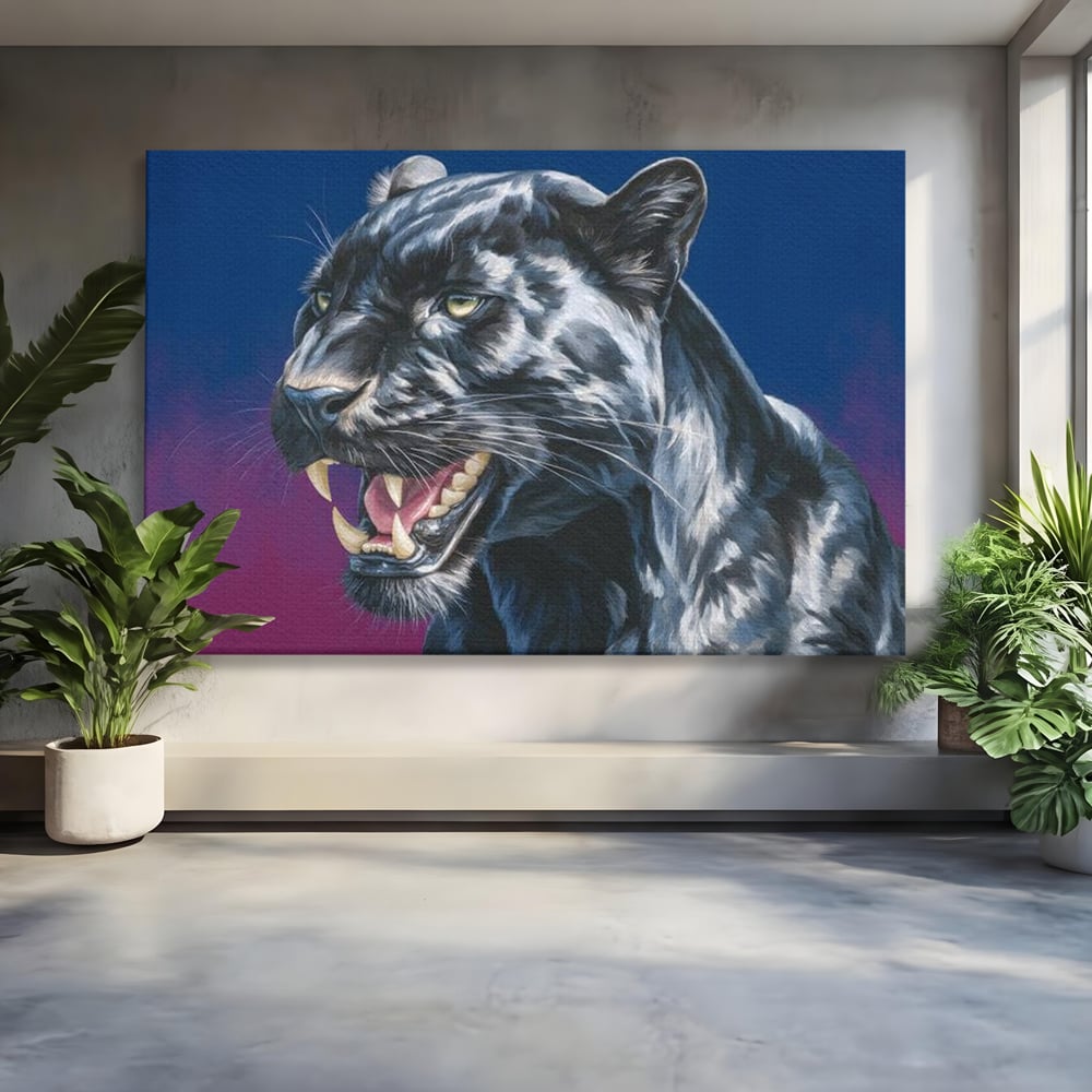 Tablou canvas cu tablou canvas cu pantera neagra, fara rama, pe sasiu de lemn